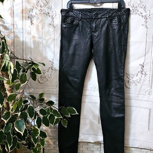 All Saints Italian Lamb Skin Leather Harrah Pipe Supple Black Skinny Pants 28
